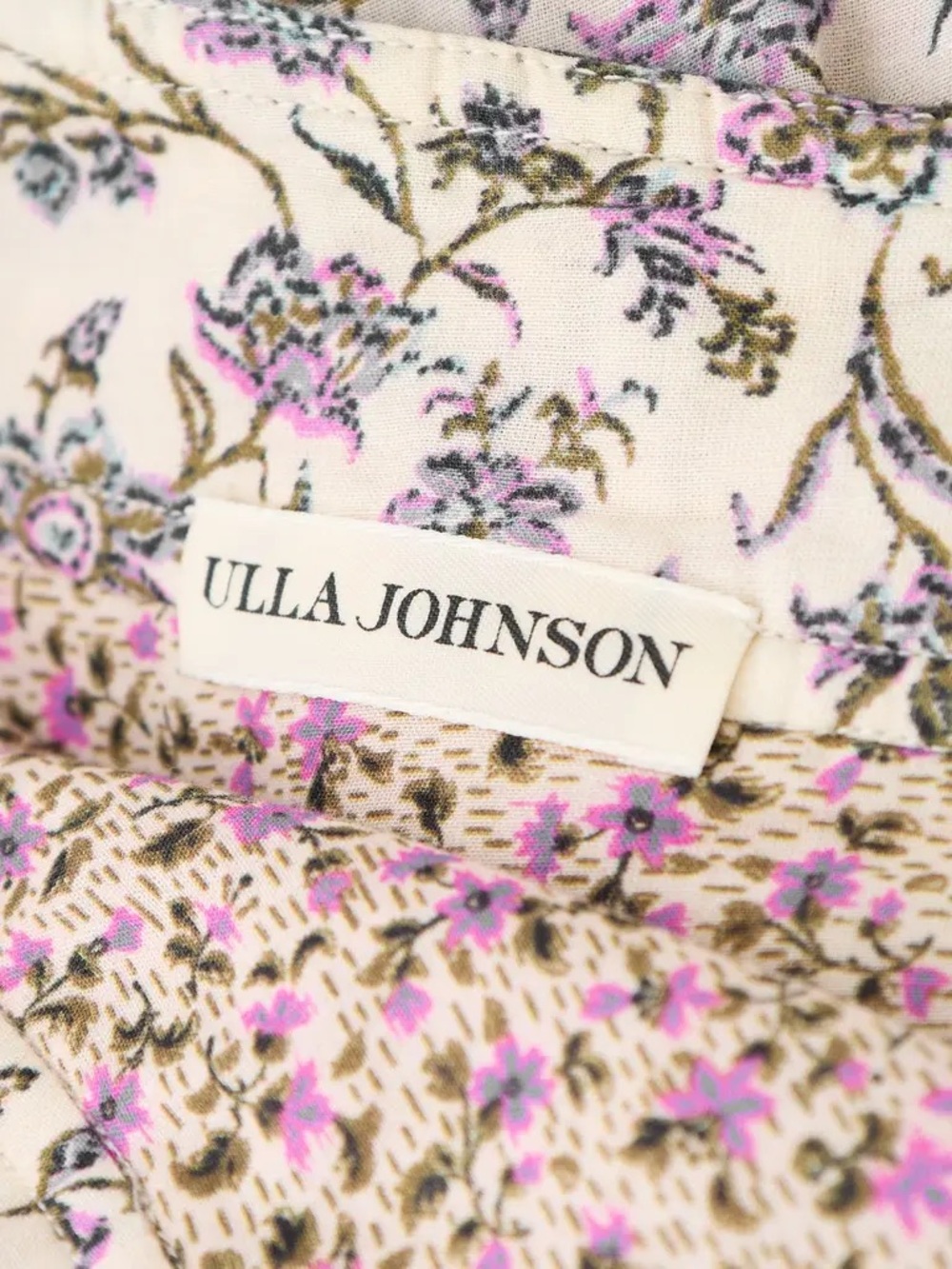 Ulla Johnson Cream Floral Top with Pink and Olive Accents